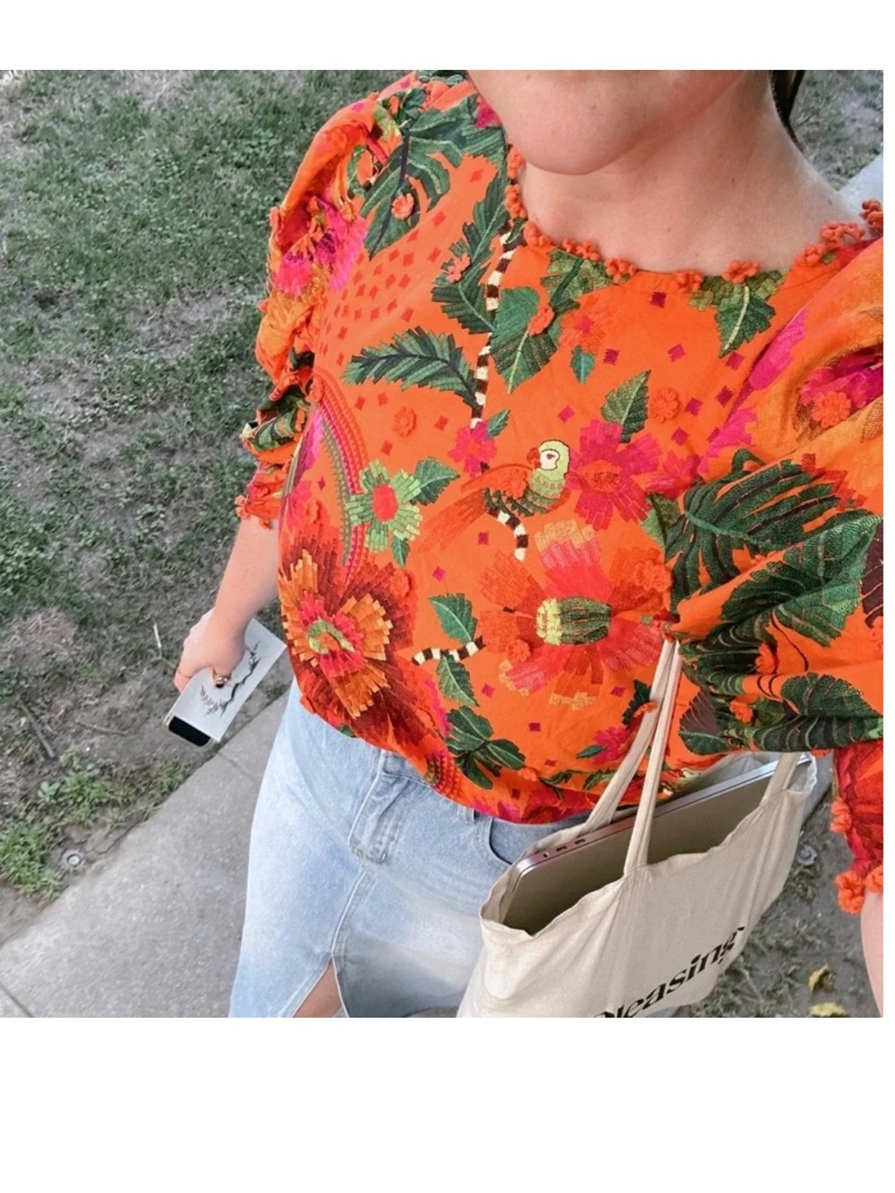 FARM RIO Cotton Blooming Garden Blouse Orange Floral Size Small - Picture 2 of 12